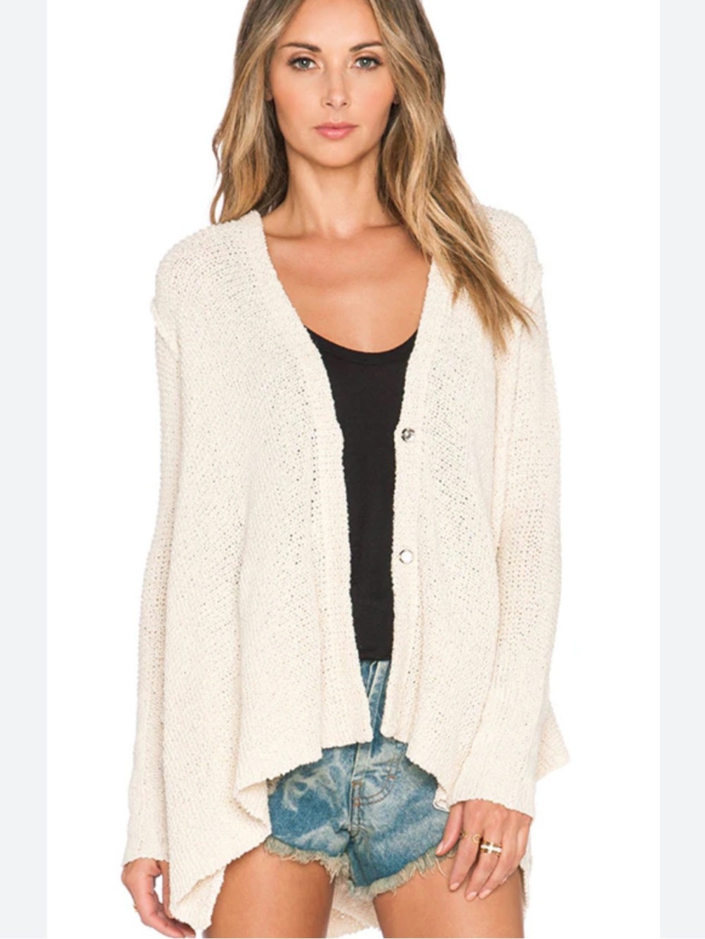 Free People Revolve Shark Hem Cardigan Cream Coastal Oversized Beach Natural XS